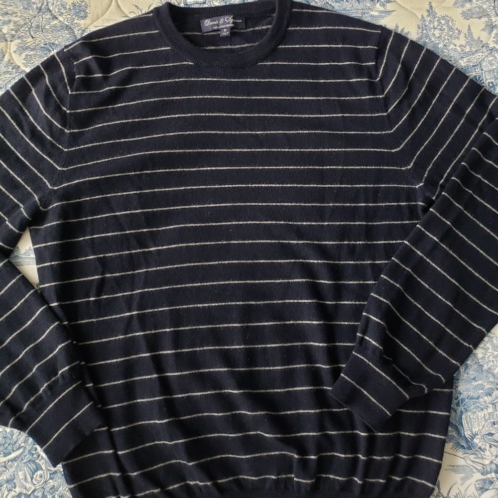 Davis & Squire Extra Fine Merino Wool Crew Neck Striped Blue Pullover
